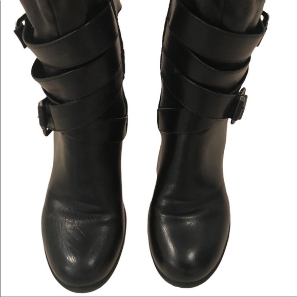 Nicole Rugby Black Knee High Buckle Detail Side Zip Boots Size 6M - Picture 6 of 10